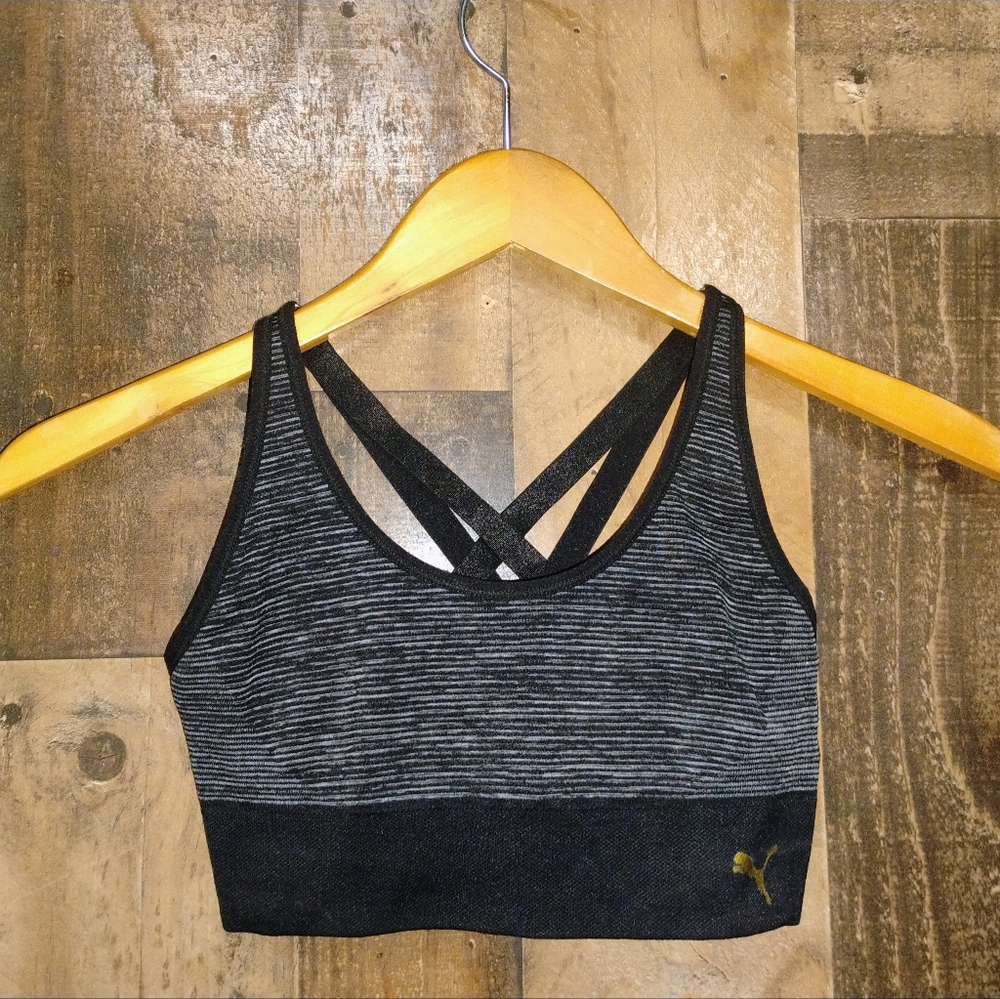 Puma Black Gray Strappy X Back  Sports Bra XS